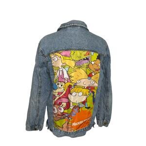 Nickelodeon Rugrats Hey Arnold Ren Stimpy 90s Denim Trucker Jacket Size Large